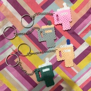 Perler Bead Drink Mug Keychains - Set of 4